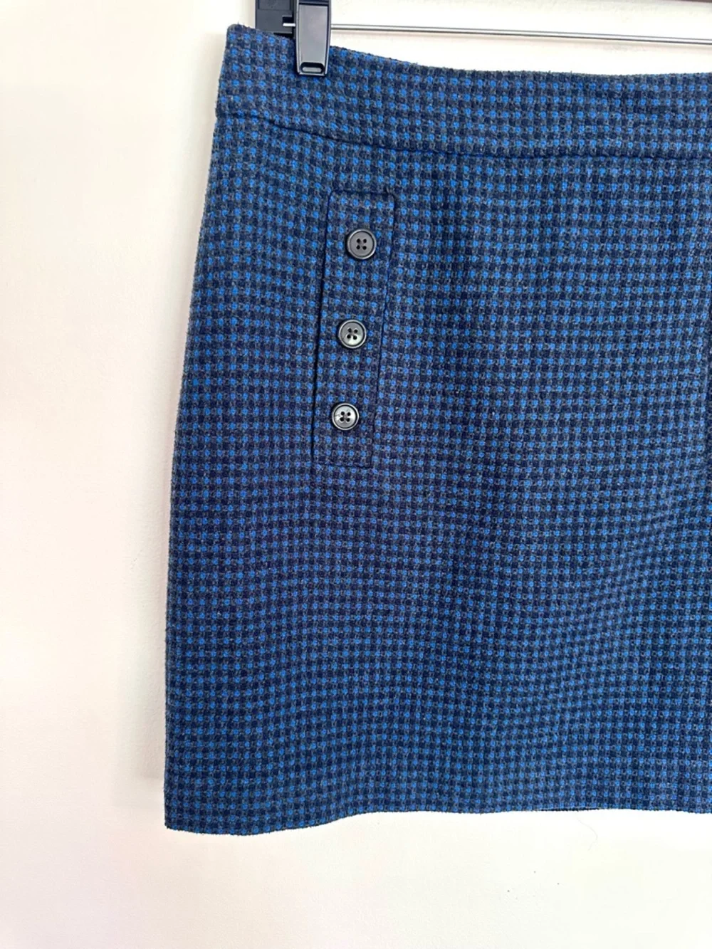 LOFT Blue Houndstooth Button-Detail Mini Skirt Size 6